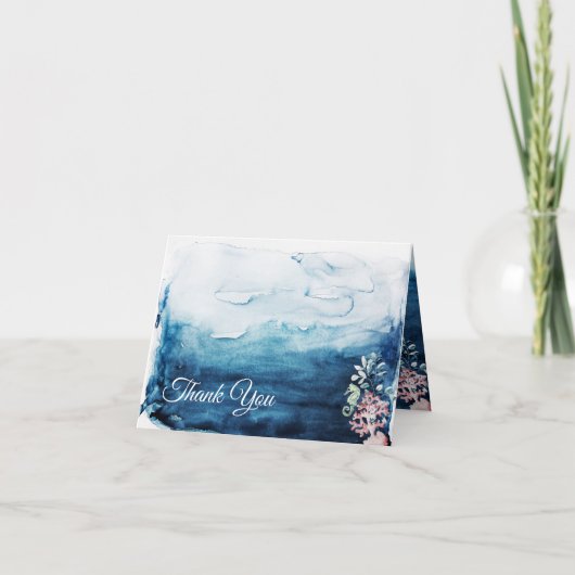 素朴海結婚折り曲げサンキューカード サンキューカード (正面)