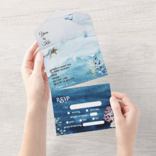 素朴海食事制限RSVP結婚の オールインワン招待状