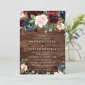 素朴深いレッドワインブルゴーニュ赤面ネイビー結婚ズ 招待状 (スタンド正面)