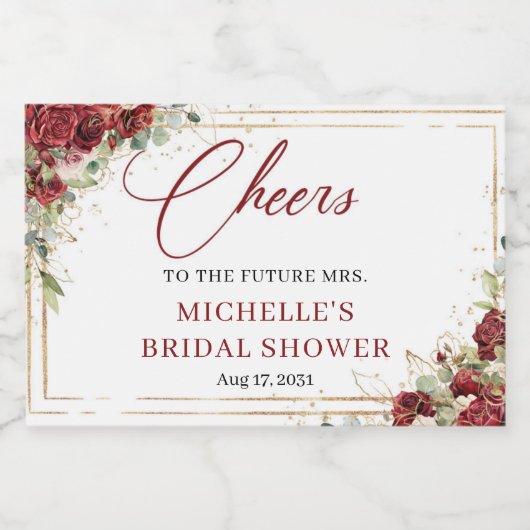 素朴深い赤および赤面ヴィンテージバラ金ゴールドフレーム スパークリングワインラベル (シングルラベル)