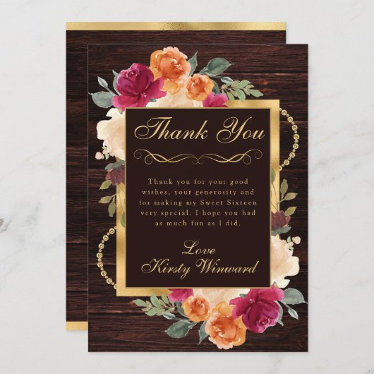 素朴焼きオレンジ赤秋花甘16 サンキューカード (正面/裏面)