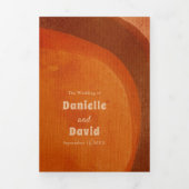 素朴焼けオレンジのアーチモダン写真結婚の 三つ折り招待状 (カバー)