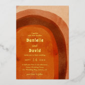 素朴焼けオレンジのアーチモダン写真結婚の 箔招待状 (正面)