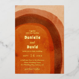 素朴焼けオレンジのアーチモダン写真結婚の 箔招待状