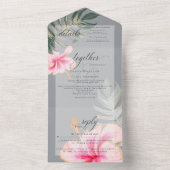 素朴熱帯ピンクのハイビスカス結婚フローラ オールインワン招待状 (内側)