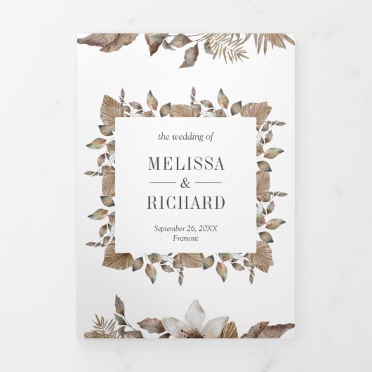 素朴熱帯乾燥パーム離れフローラ結婚ズ 三つ折り招待状 (カバー)