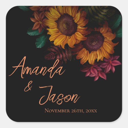 素朴燃えたオかわいらしレンジ結婚フローラ スクエアシール (正面)