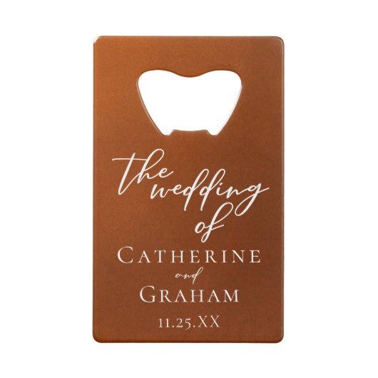 素朴燃えたオパーソナライズされたレンジ結婚の秋 クレジットカード栓抜き (正面)