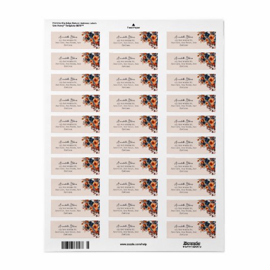 素朴燃えたオレンジとブルーのフローラ結婚の ラベル (フルシート)