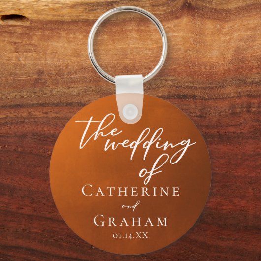 素朴燃えたオレンジタイポグラフィ秋結婚の キーホルダー (正面)