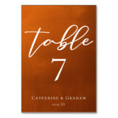 素朴燃えたオレンジタイポグラフィ秋結婚の テーブルナンバー (正面)