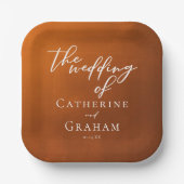 素朴燃えたオレンジタイポグラフィ秋結婚の ペーパープレート (正面)