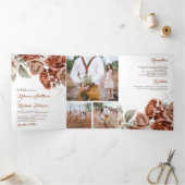 素朴燃えたオレンジ色のバラフォトコラージュ結婚ズ 三つ折り招待状 (内部)