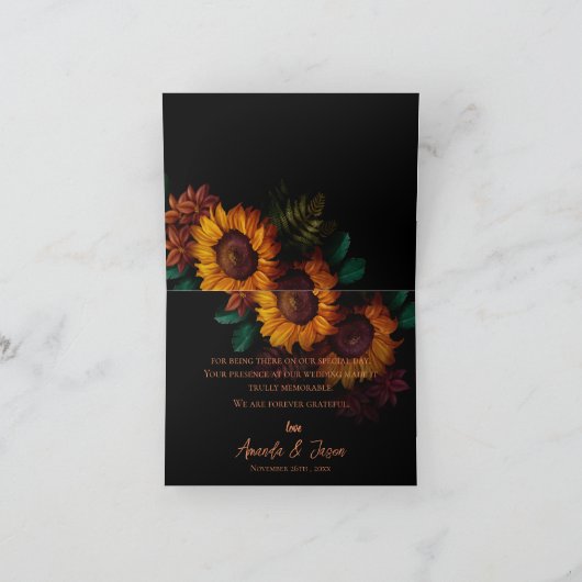 素朴燃えたオレンジ色のフローラ結婚のサンキューカード サンキューカード (内部)