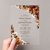 素朴燃えたオレンジ色のフローラ結婚の アクリル招待状 (インサイチュ (ポータブル))