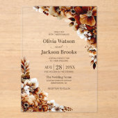 素朴燃えたオレンジ色のフローラ結婚の アクリル招待状 (正面)