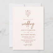 素朴燃えたオレンジ色の植物写真結婚の 招待状 (正面)