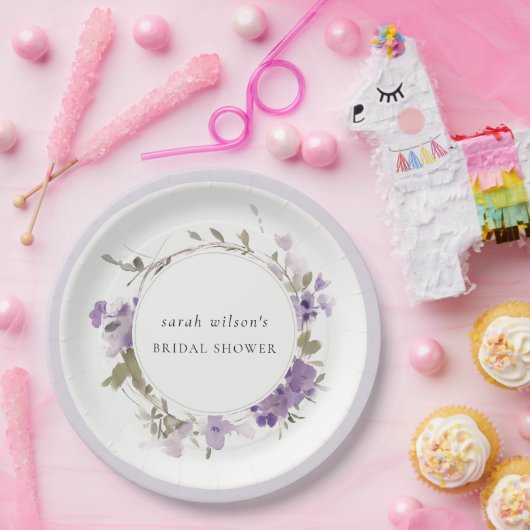 素朴牧地薄紫フローラリースブライダルシャワー ペーパープレート (パーティー)