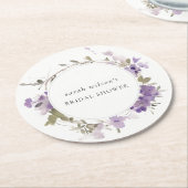 素朴牧地薄紫フローラリースブライダルシャワー ラウンドペーパーコースター (アングル)