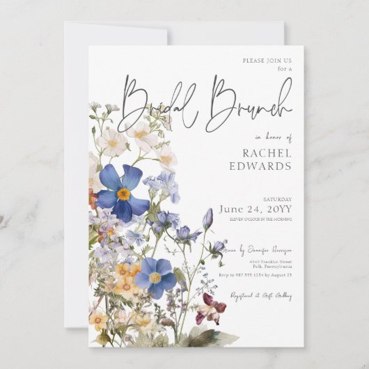素朴牧草地ワイルドフラワーウォータカラーブライダルブランチ 招待状 (正面)