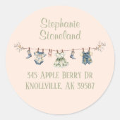 素朴物干しベビーガールシャワー差出人住所 ラウンドシール (正面)