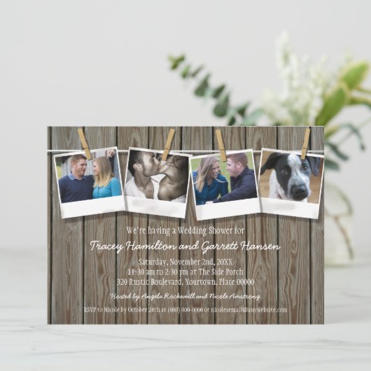 素朴物干し写真ウェディングシャワー 招待状 (スタンド正面)