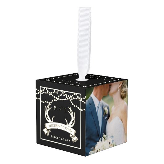 素朴狩りはOver Lightsの結婚写真コラージュ キューブオーナメント (正面アングル)