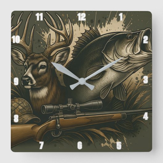 素朴狩り野生生物の表示アウトドア スクエア壁時計 (正面)