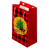 素朴猫、クリスマスツリー、苗字、赤い格子柄 スモールペーパーバッグ (正面アングル)