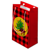 素朴猫、クリスマスツリー、苗字、赤い格子柄 スモールペーパーバッグ (裏面アングル)