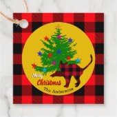 素朴猫、クリスマスツリー、苗字、赤い格子柄 フェイバータグ (正面)