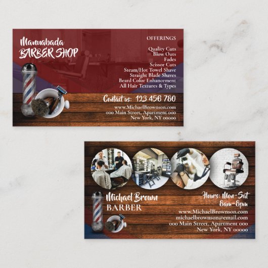 素朴理容師ショップかみそりブラシポールフォト 名刺 (正面/裏面)