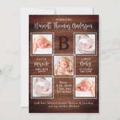 素朴生まれたばかりのベビーパーソナライズされた5写真誕生 案内状 (正面)