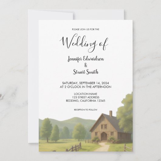 素朴田舎の農モノグラムの結婚家 招待状 (正面)