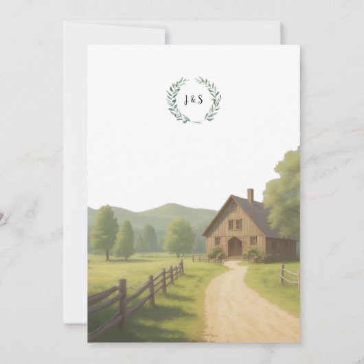 素朴田舎の農モノグラムの結婚家 招待状 (裏面)