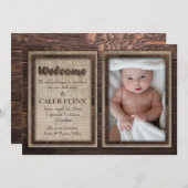 素朴男の赤ちゃんカスタム写真の誕生発表 案内状 (正面/裏面)