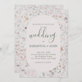 素朴白いスクリプモダントの結婚Terrazzo 招待状 (正面/裏面)