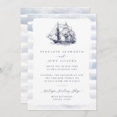 素朴白い航海の水色結婚船 招待状 (正面/裏面)