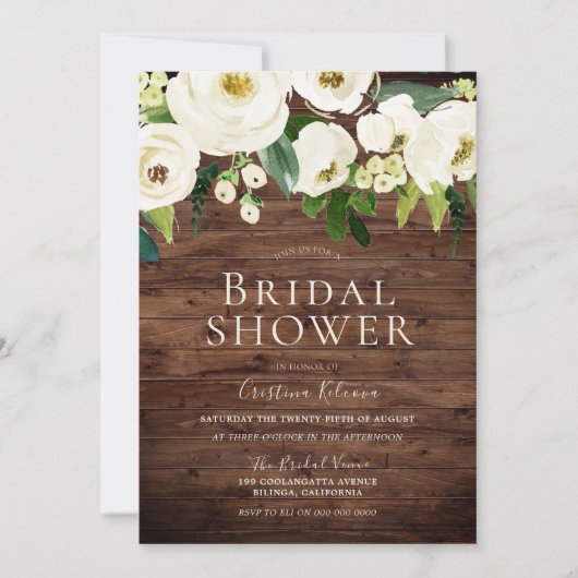 素朴白い花とクリームブライダルシャワー 招待状 (正面)