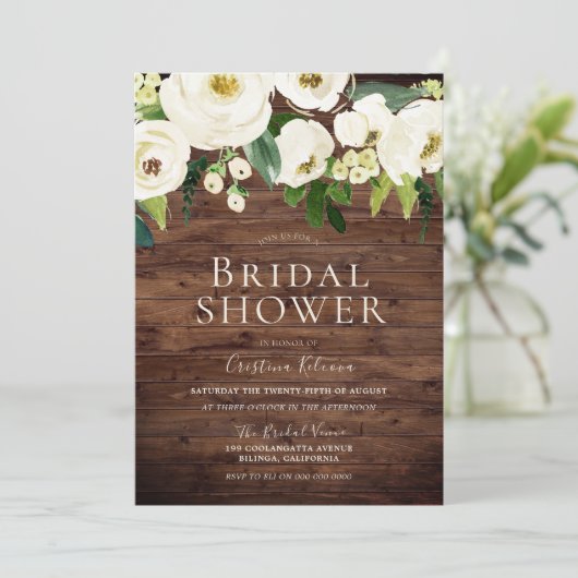 素朴白い花とクリームブライダルシャワー 招待状 (スタンド正面)