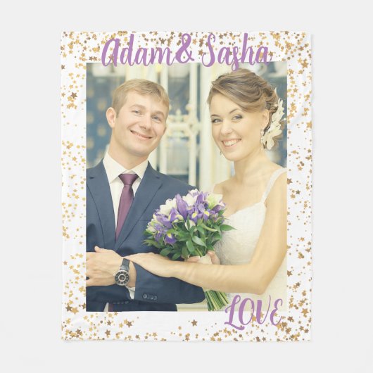 素朴白パーソナライズされた写結婚真 フリースブランケット (正面)