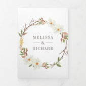 素朴白マグノリアフローラQRコード結婚 三つ折り招待状 (カバー)