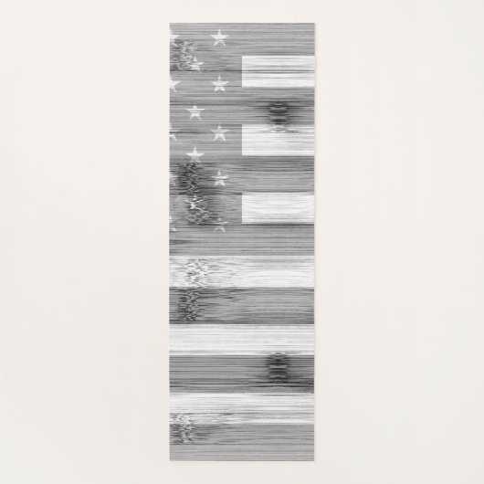 素朴白黒グレイ木材USA国旗モノグラム ヨガマット (裏面)