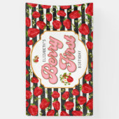 素朴白黒ストライプベリーファースト誕生日 横断幕 (縦)