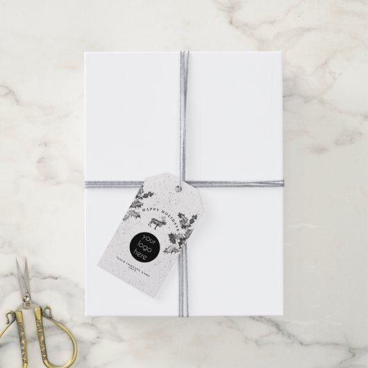 素朴白黒ホリデービジネスロゴクリスマス ギフトタグ (より糸付き)