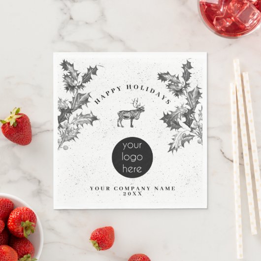 素朴白黒ホリデービジネスロゴクリスマス スタンダードランチョンナプキン (インサイチュ)