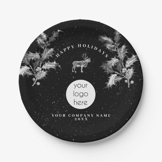 素朴白黒ホリデービジネスロゴクリスマス ペーパープレート (正面)