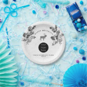 素朴白黒ホリデービジネスロゴクリスマス ペーパープレート (パーティー)