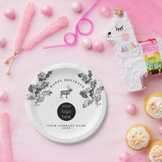 素朴白黒ホリデービジネスロゴクリスマス ペーパープレート (パーティー)