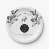 素朴白黒ホリデービジネスロゴクリスマス ペーパープレート (正面)